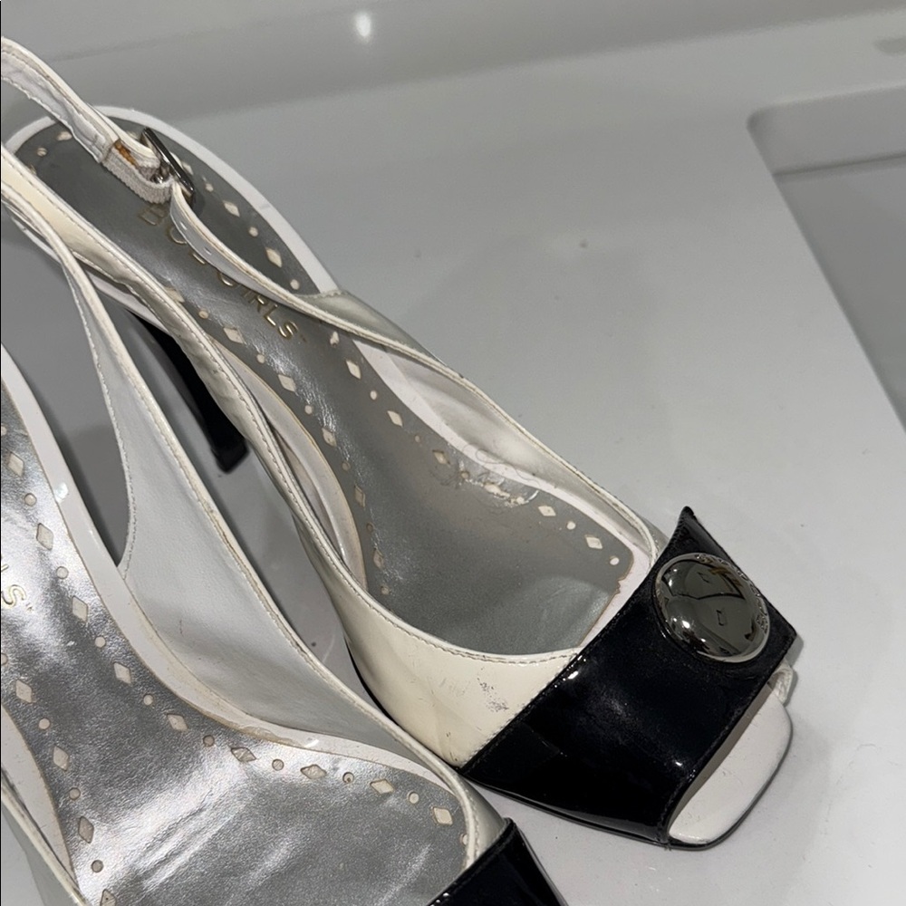 BCBGirls White and Black Slingback Heels - Picture 6 of 11